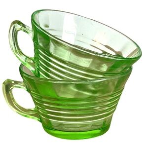 Vintage Green Glass Coffee Cups Depression Glass 1930s
